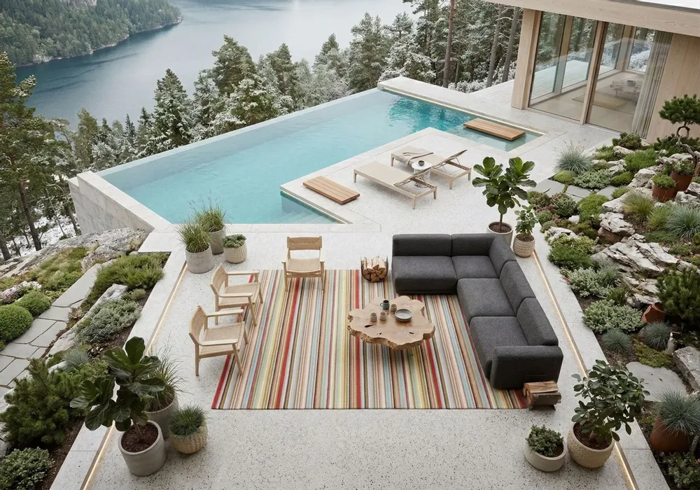 Contemporary carpets - Hand woven Polyester rug, Lines - Multi - NUZRAT CARPET EMPORIOUM