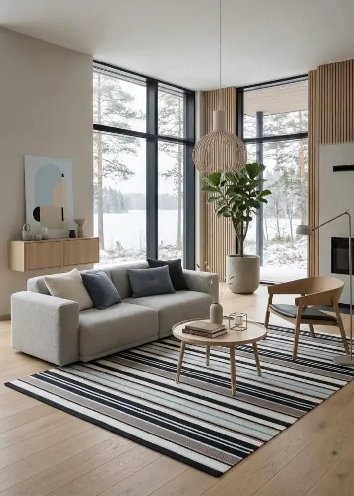 Contemporary carpets - Hand woven Polyester rug, Streak - Black/white - NUZRAT CARPET EMPORIOUM