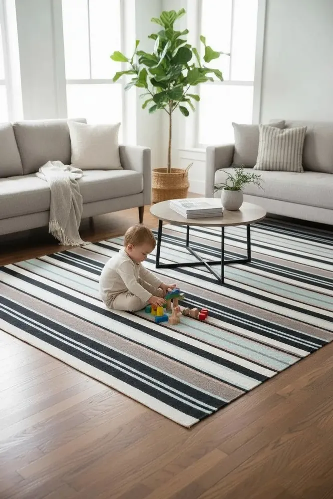 Contemporary carpets - Hand woven Polyester rug, Streak - Black/white - NUZRAT CARPET EMPORIOUM