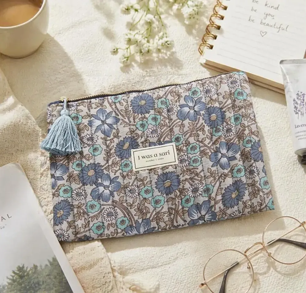 Bags and totes - Quilted sustainable sari zipper pouch - I WAS A SARI