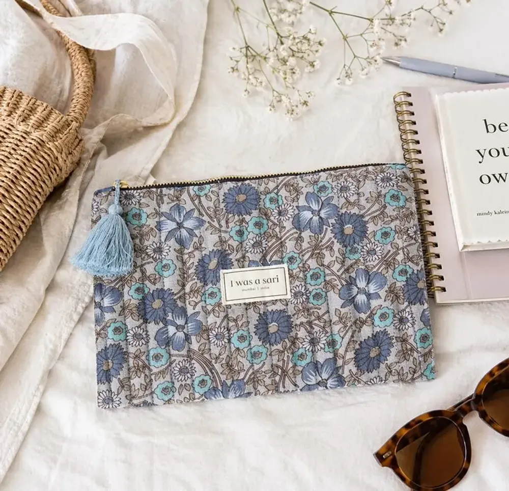 Bags and totes - Quilted sustainable sari zipper pouch - I WAS A SARI