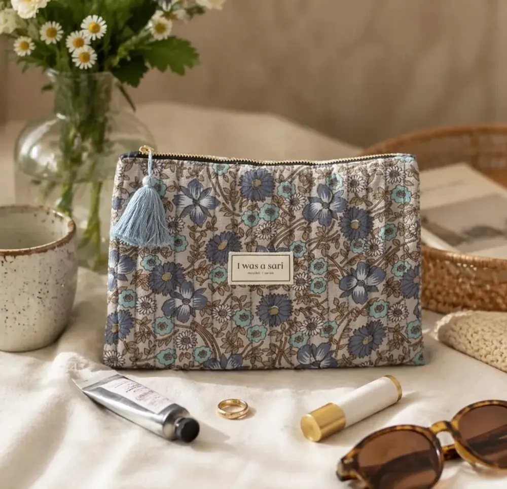 Bags and totes - Quilted sustainable sari zipper pouch - I WAS A SARI