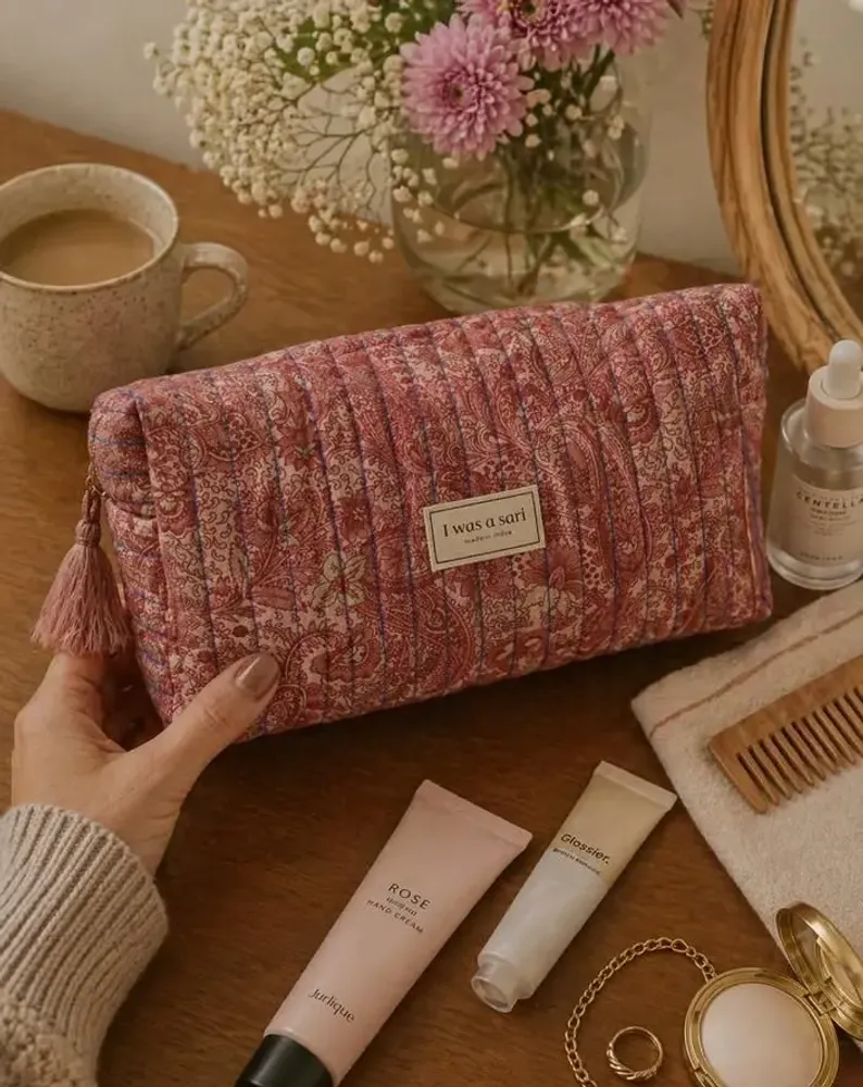 Bags and totes - Quilted utility pouch made from upcycled saris - I WAS A SARI