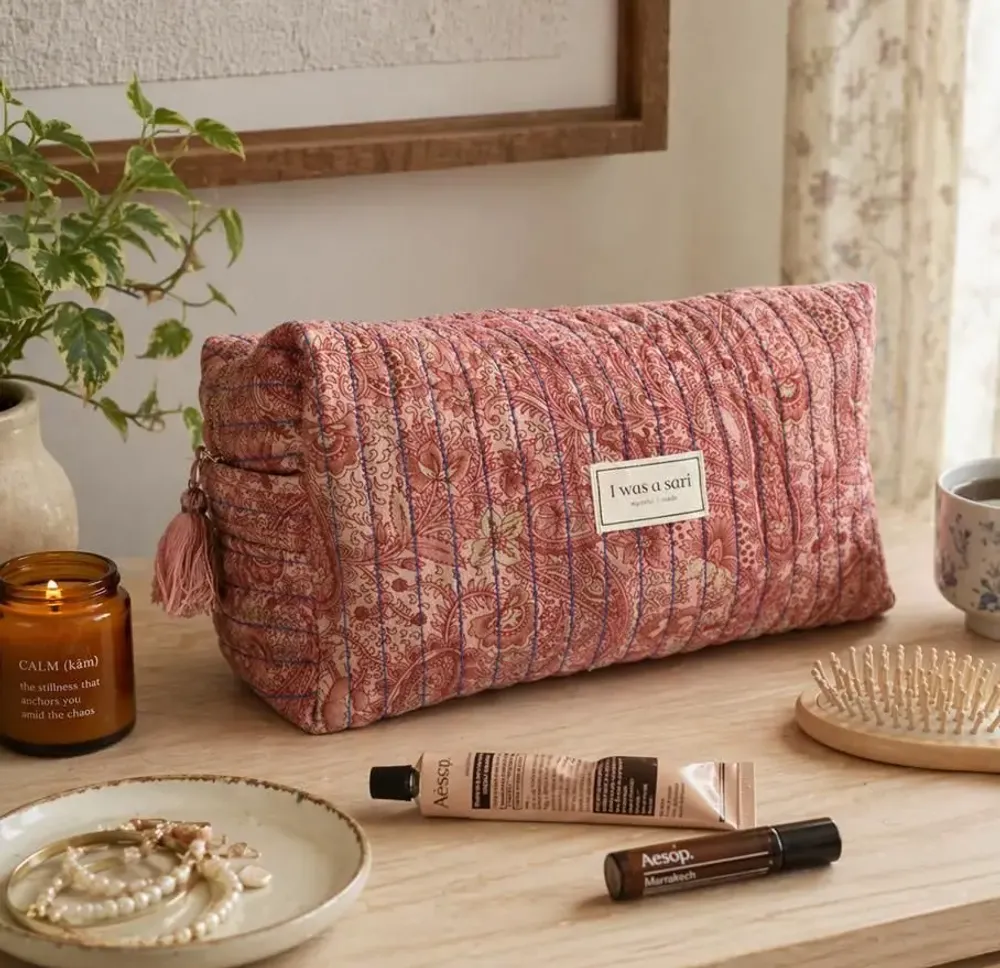 Bags and totes - Quilted utility pouch made from upcycled saris - I WAS A SARI