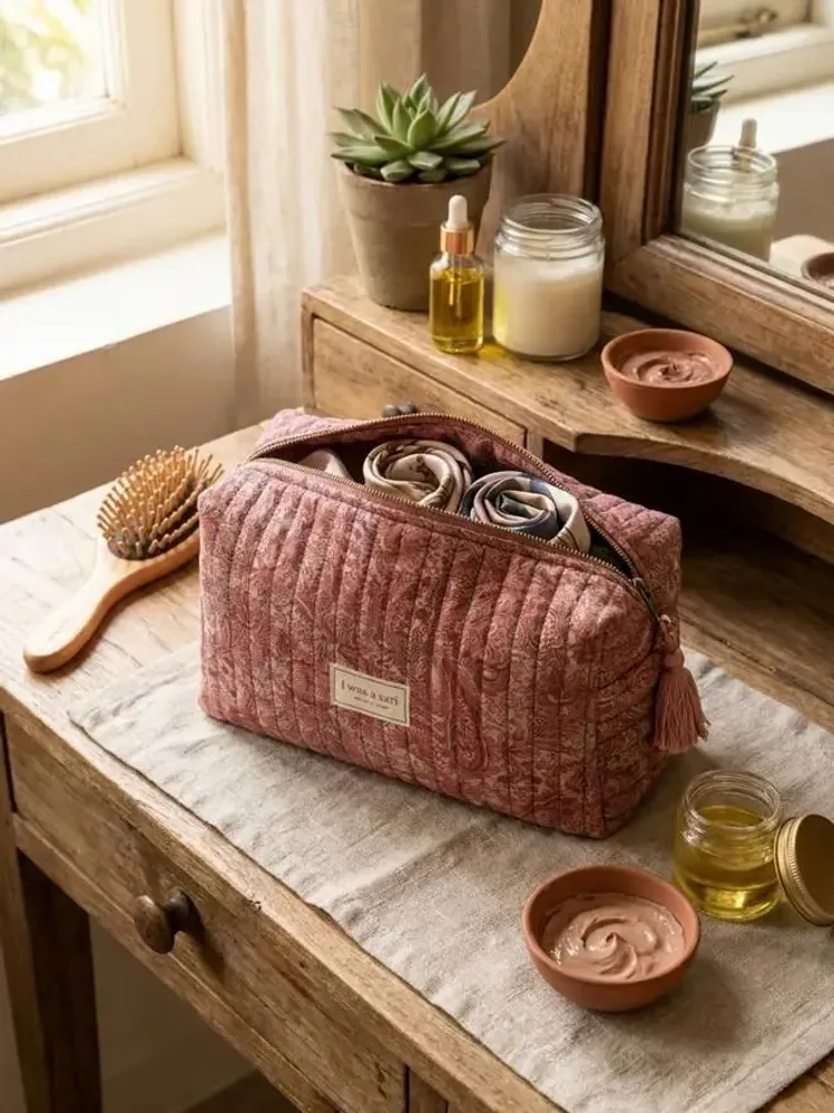 Bags and totes - Quilted utility pouch made from upcycled saris - I WAS A SARI