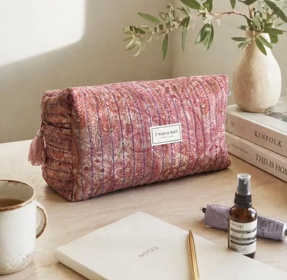 Bags and totes - Quilted utility pouch made from upcycled saris - I WAS A SARI