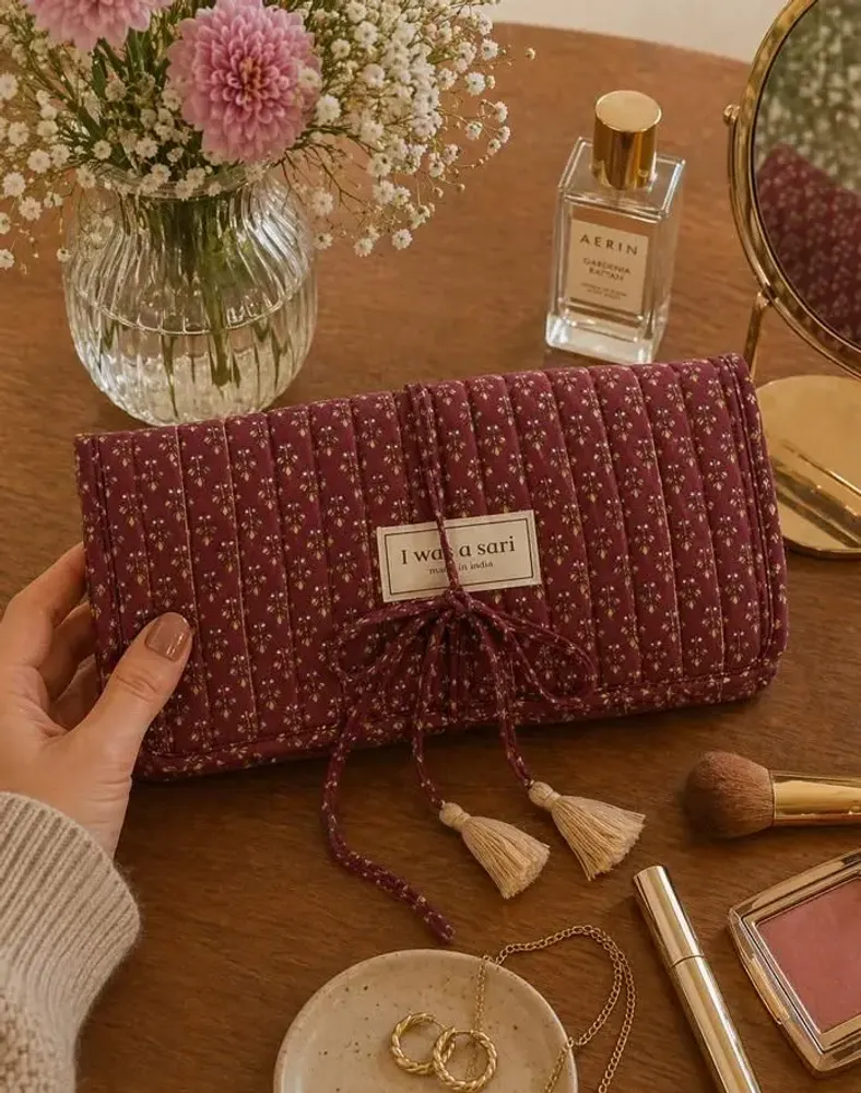 Bags and totes - Upcycled sari make-up pouch - I WAS A SARI