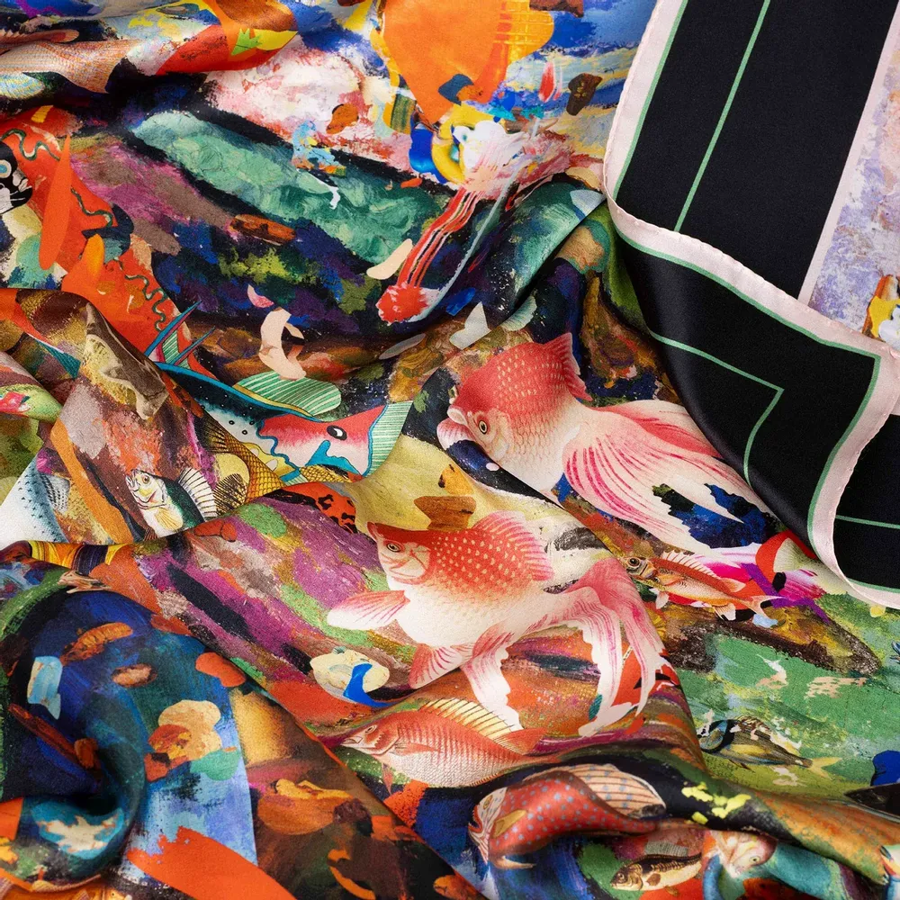 Foulards et écharpes - Aquarium Foulard en soie | 90x90 cm - ELCIELA