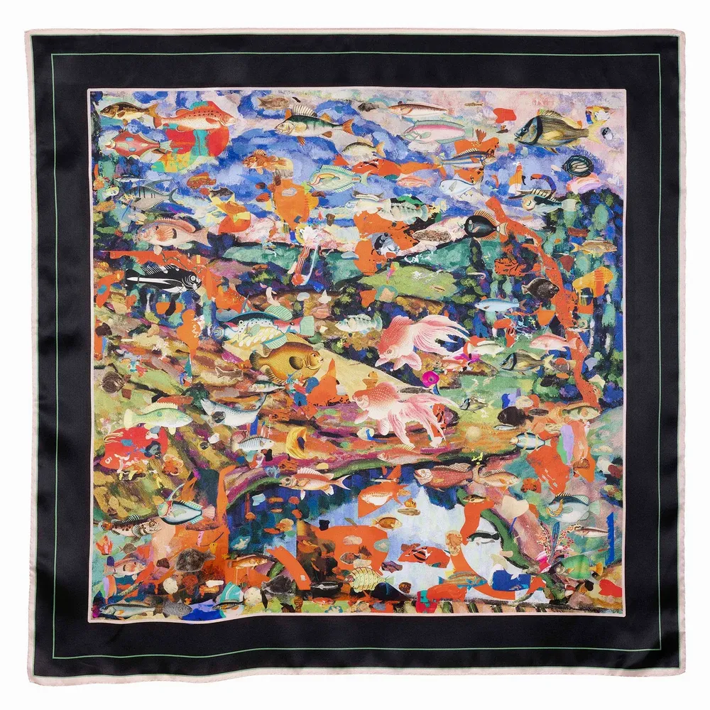 Foulards et écharpes - Aquarium Foulard en soie | 90x90 cm - ELCIELA