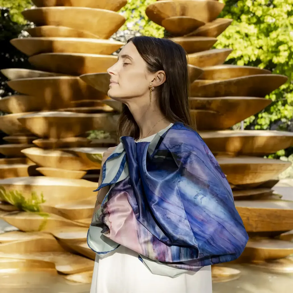 Foulards et écharpes - Purple Lucky Stone Foulard en soie | 90x90 cm - ELCIELA
