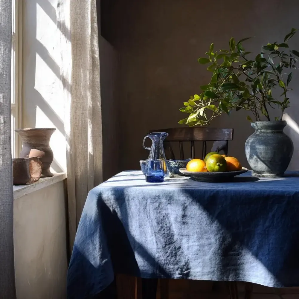 Table linen - Blue Linen Tablecloth – 100% European Linen, Prewashed, Heavyweight - NORRAVILLA
