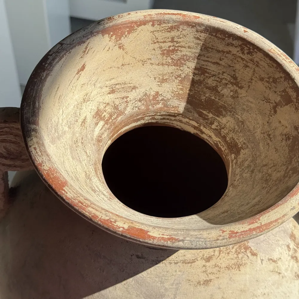 Objets de décoration - Grand vase crème à double anses spirale style antique en terre cuite - OFFICE OBJETS