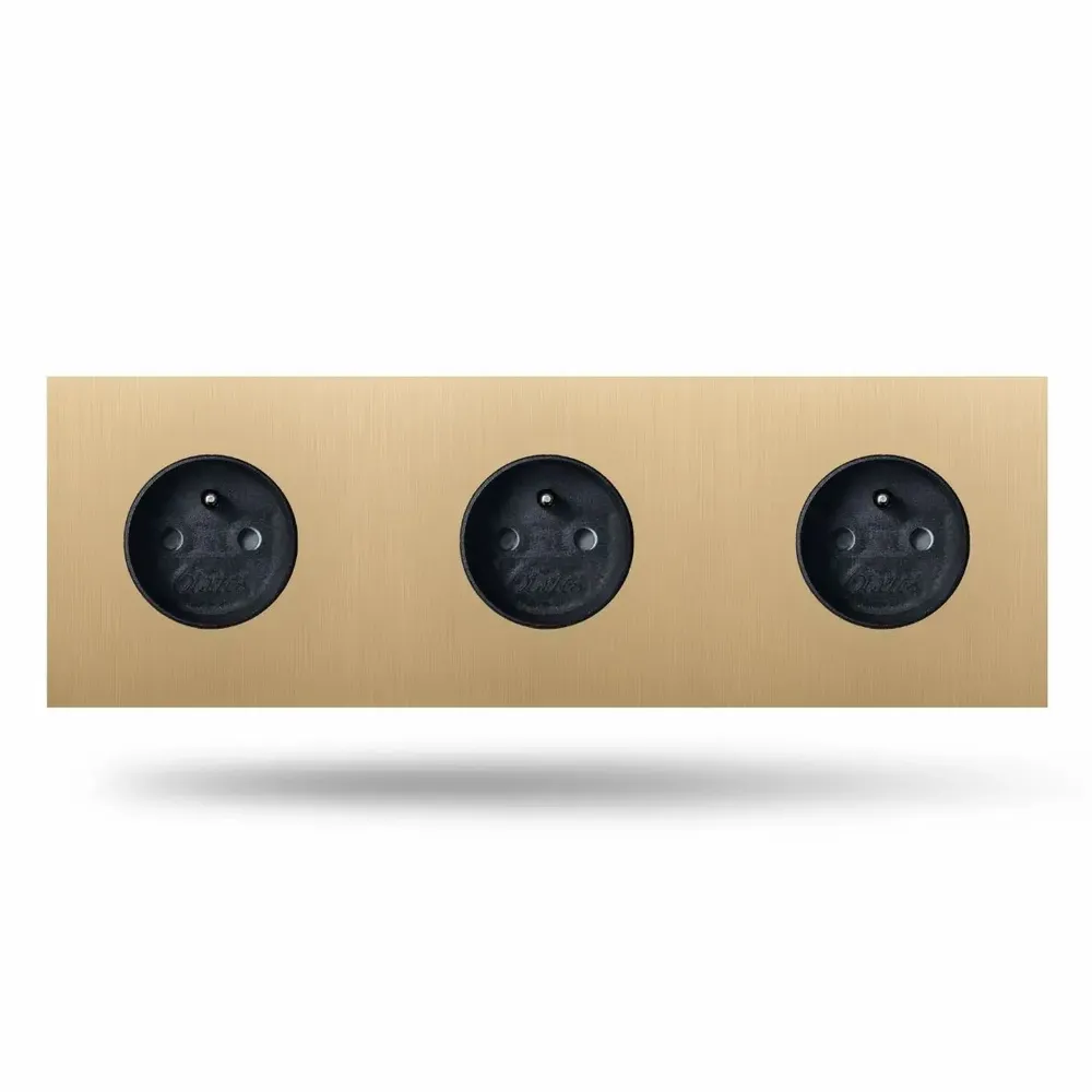 Decorative objects - Trinity - Brushed brass 3 black power sockets - 240x80 - 6IXTES
