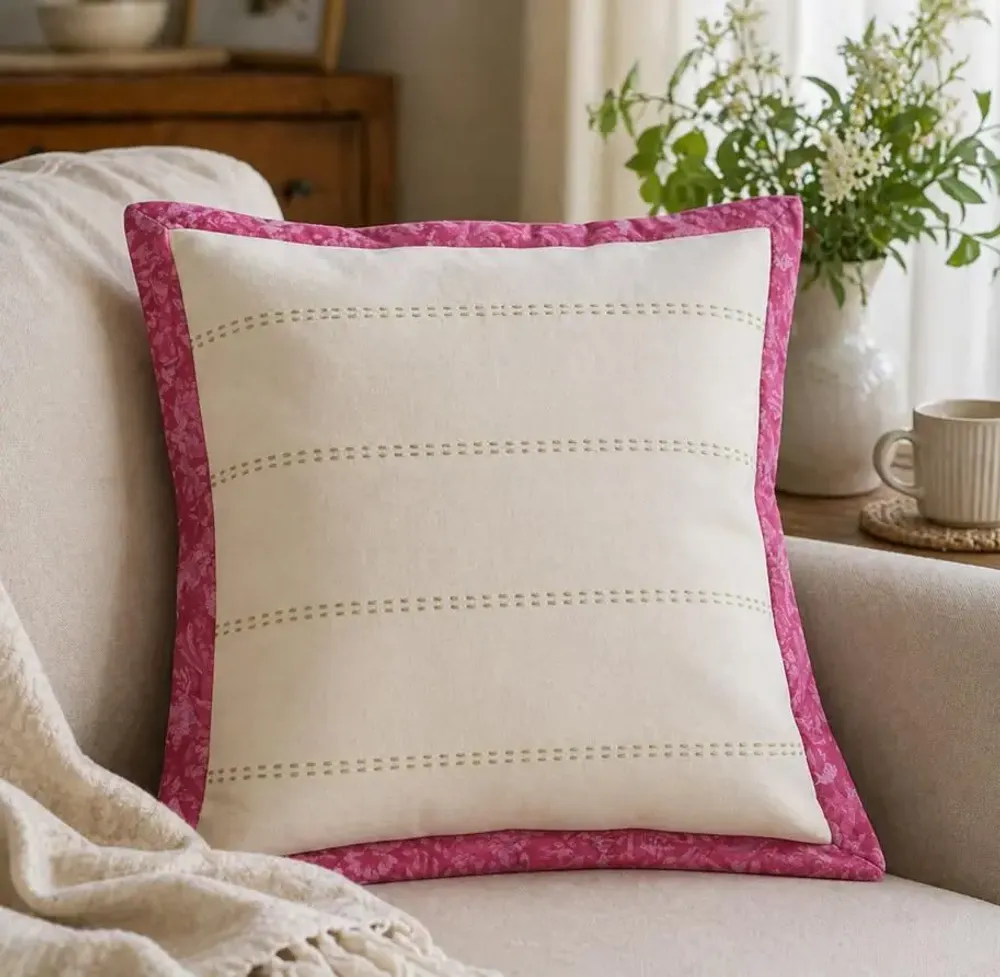 Homewear - Cotton cushion cover with recycled saree border 45×45 cm - I WAS A SARI