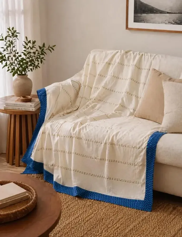 Homewear - Handcrafted cotton sofa throw from pre-loved saris - I WAS A SARI