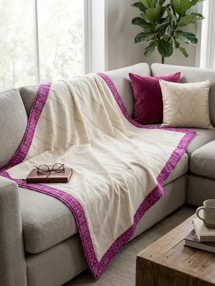 Homewear - Handcrafted cotton sofa throw from pre-loved saris - I WAS A SARI