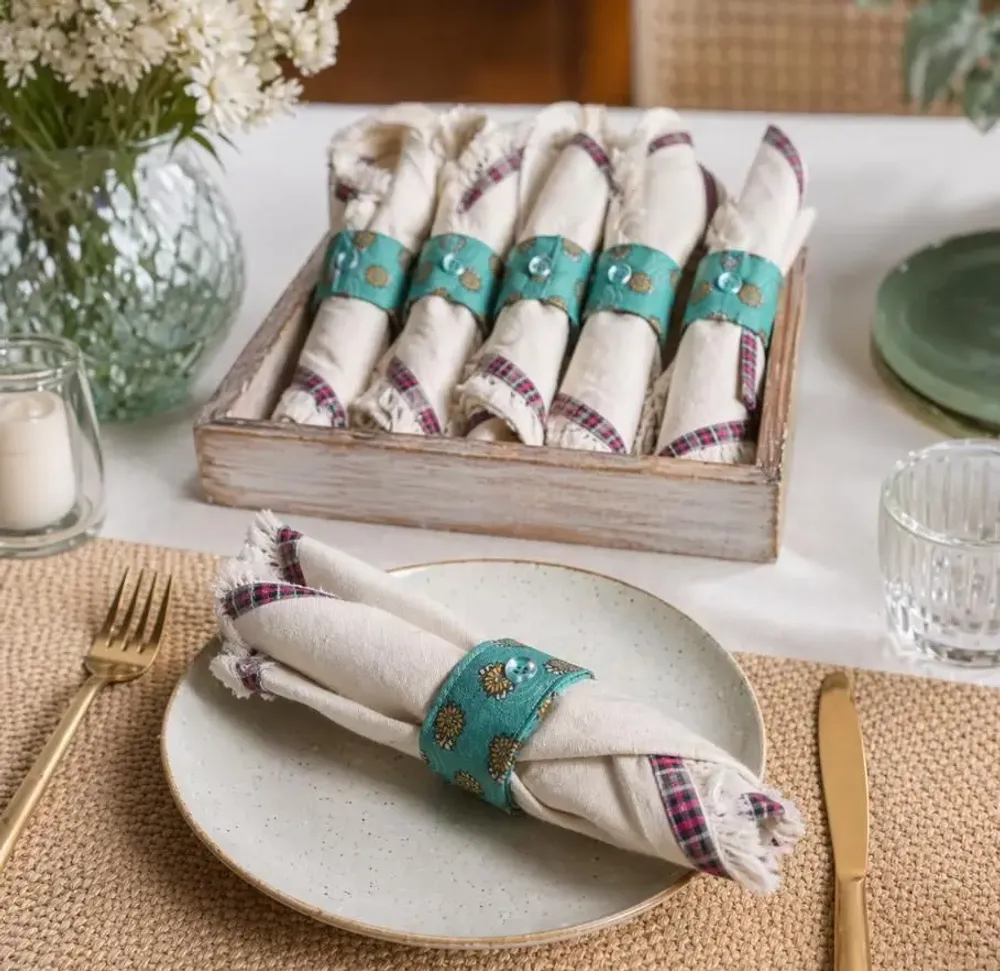 Homewear - Napkin ring set made from upcycled saris (6 pieces) - I WAS A SARI