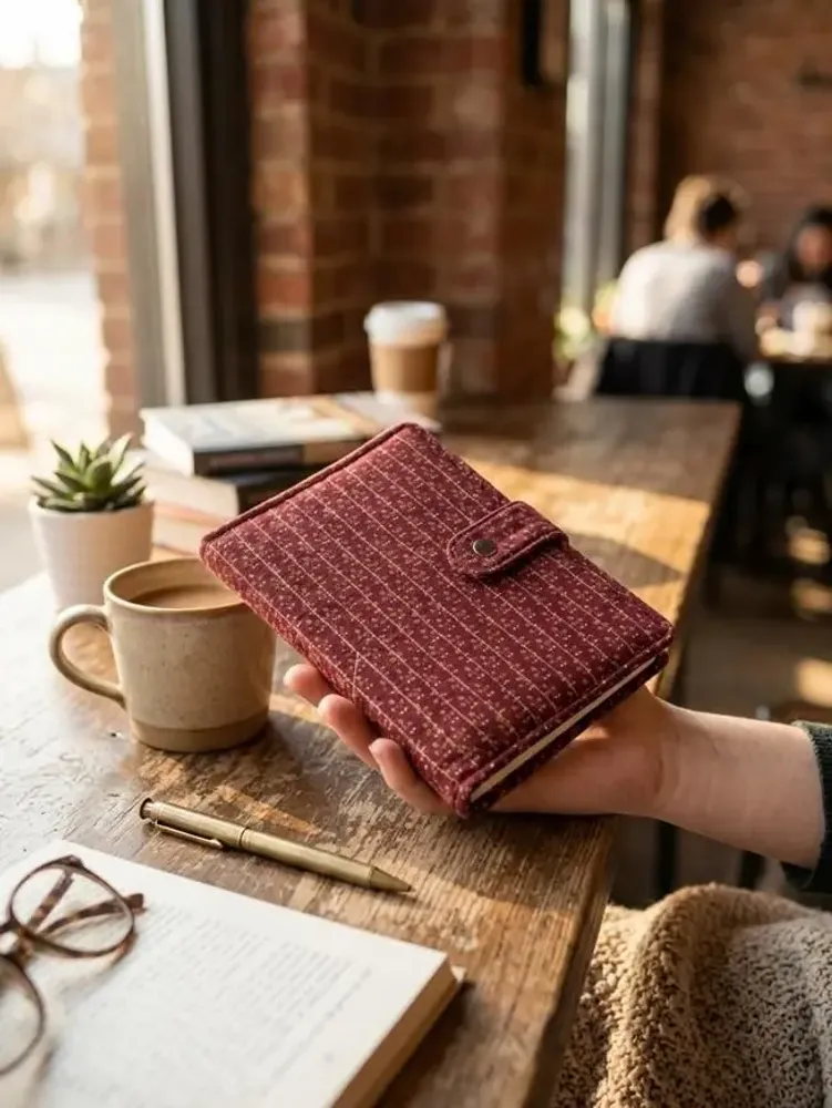 Homewear - Quilted A5 notebook cover made from upcycled saris - I WAS A SARI