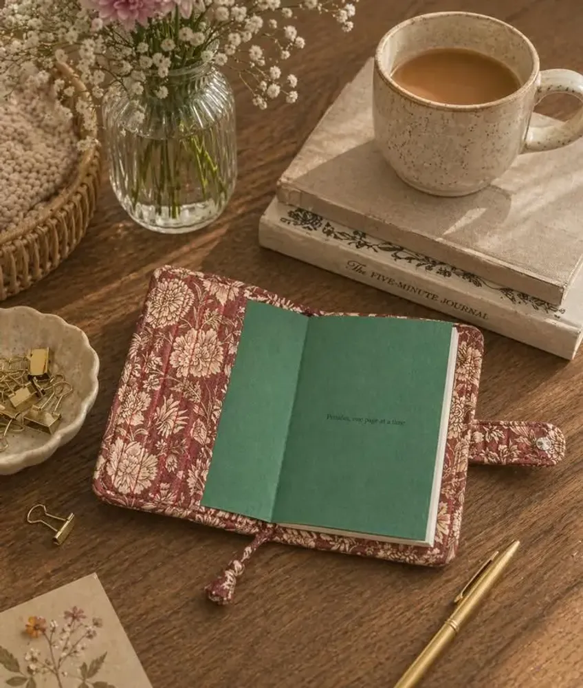 Homewear - Quilted handcrafted sustainable A6 notebook cover - I WAS A SARI