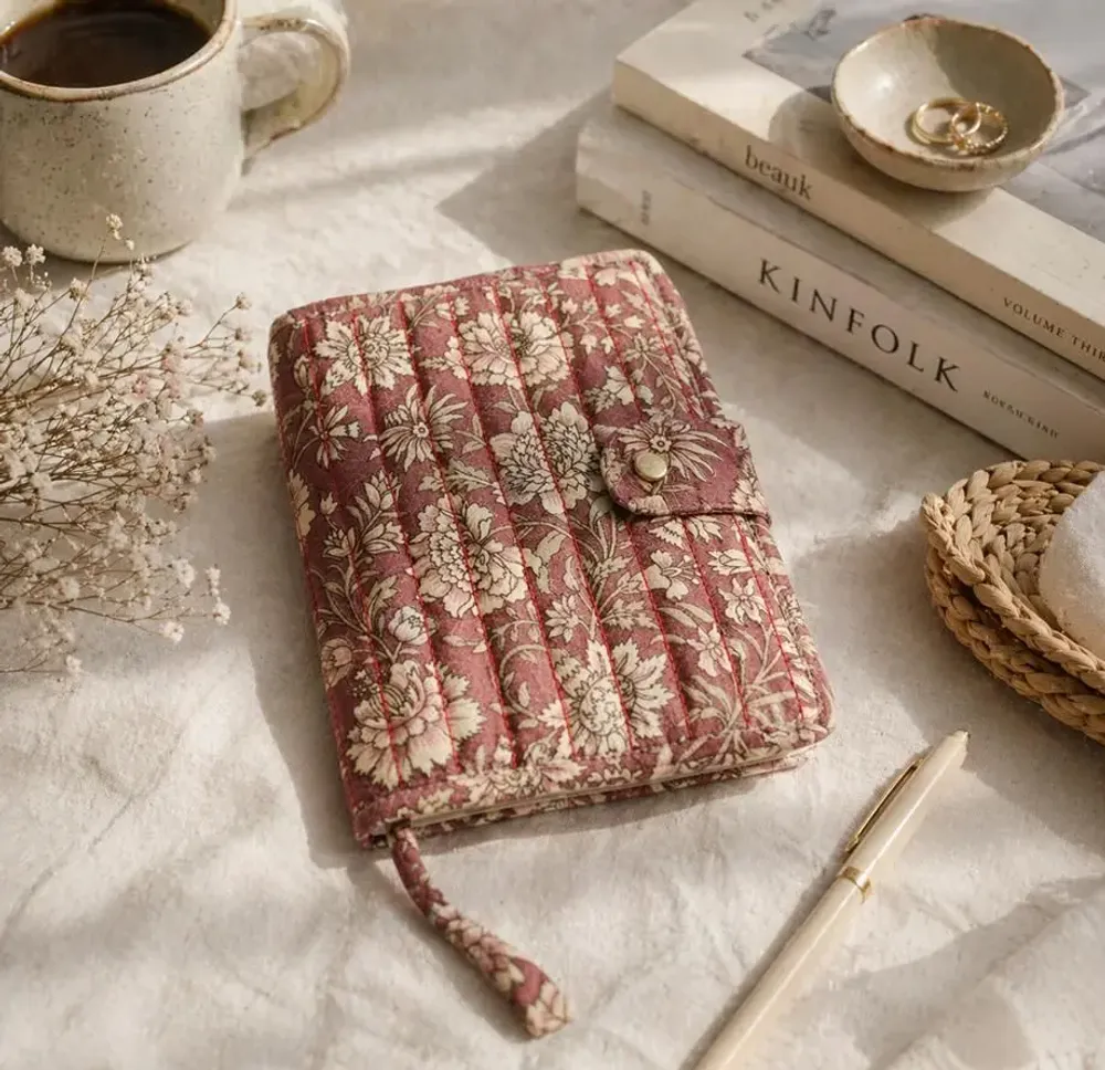 Homewear - Quilted handcrafted sustainable A6 notebook cover - I WAS A SARI