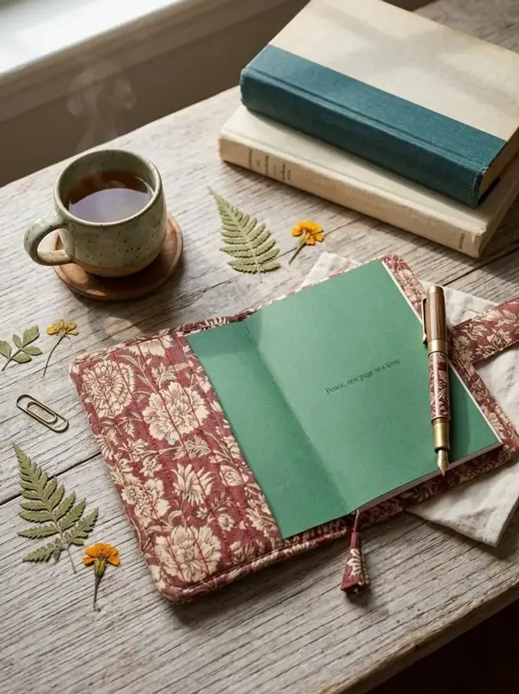 Homewear - Quilted handcrafted sustainable A6 notebook cover - I WAS A SARI