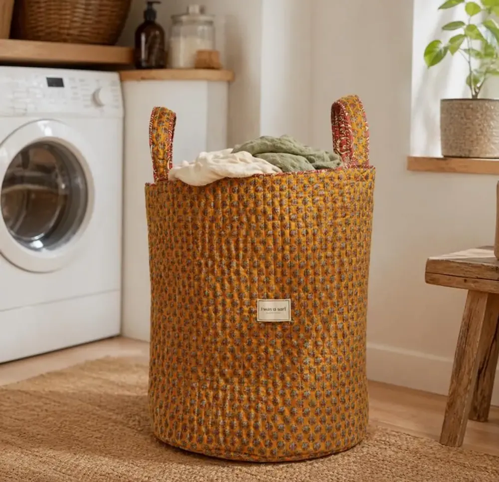 Homewear - Quilted handcrafted laundry basket from pre-loved saris - I WAS A SARI