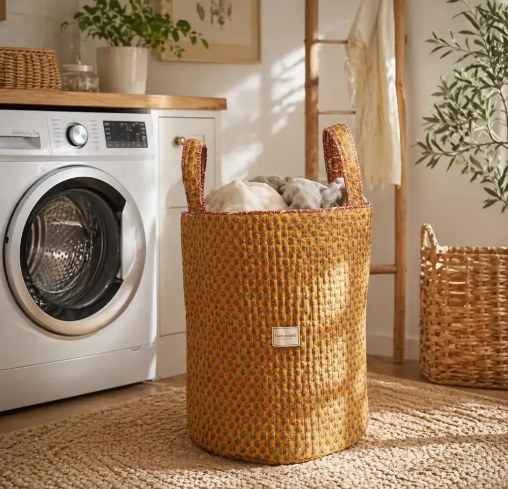 Homewear - Quilted handcrafted laundry basket from pre-loved saris - I WAS A SARI