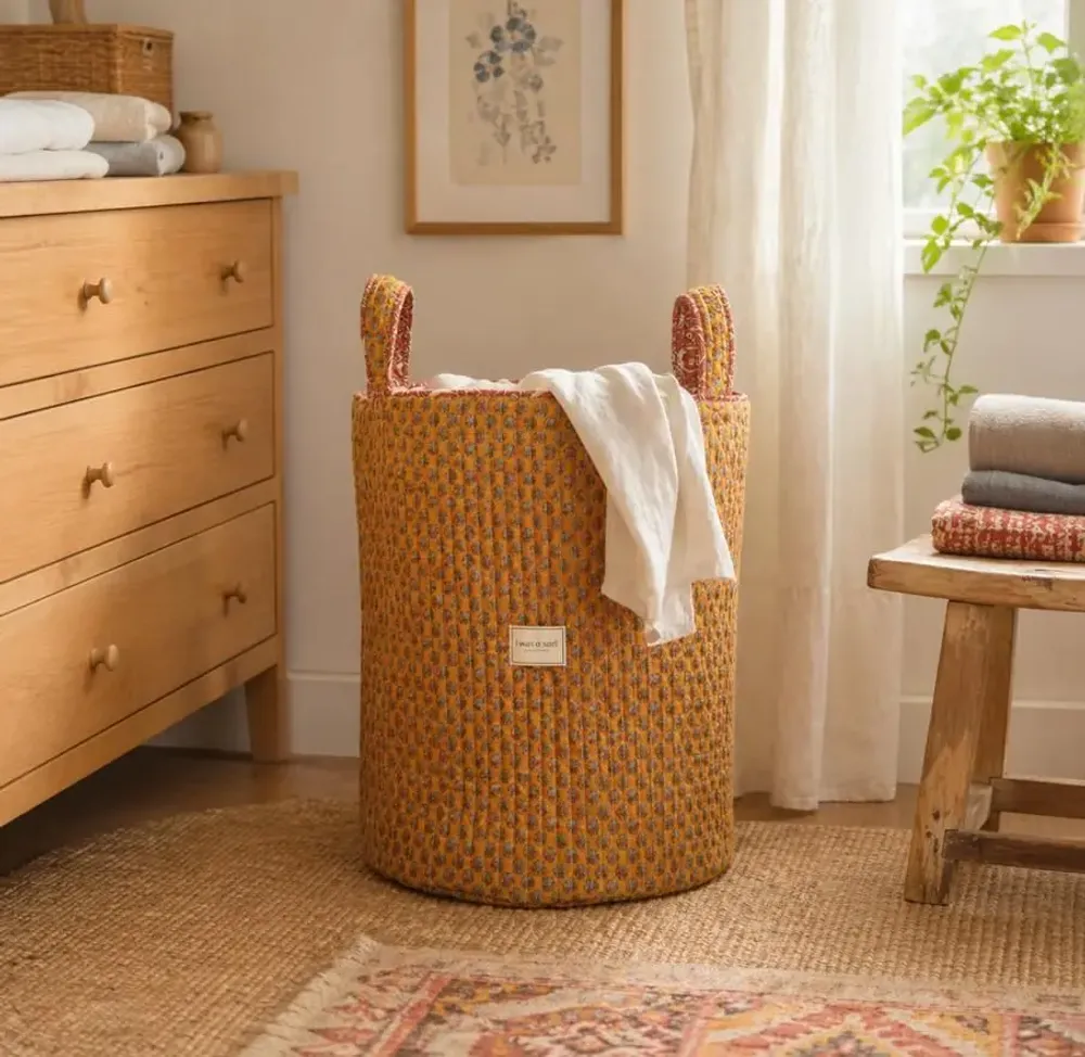 Homewear - Quilted handcrafted laundry basket from pre-loved saris - I WAS A SARI