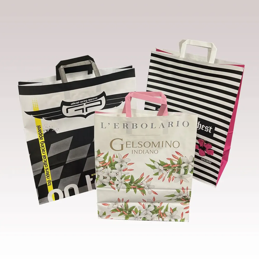 Sacs et cabas - Sac Papier Poignées Plates Kraft Blanc - LE SAC PUB SUR MESURE BY AIRIPLAST