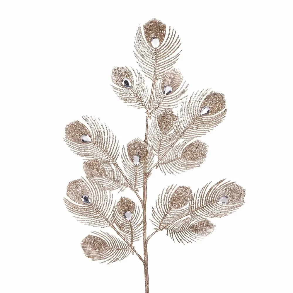 Floral decoration - JEWEL PEACOCK PLUME STEM CHAMP/GLD 63CM - GOODWILL M&G