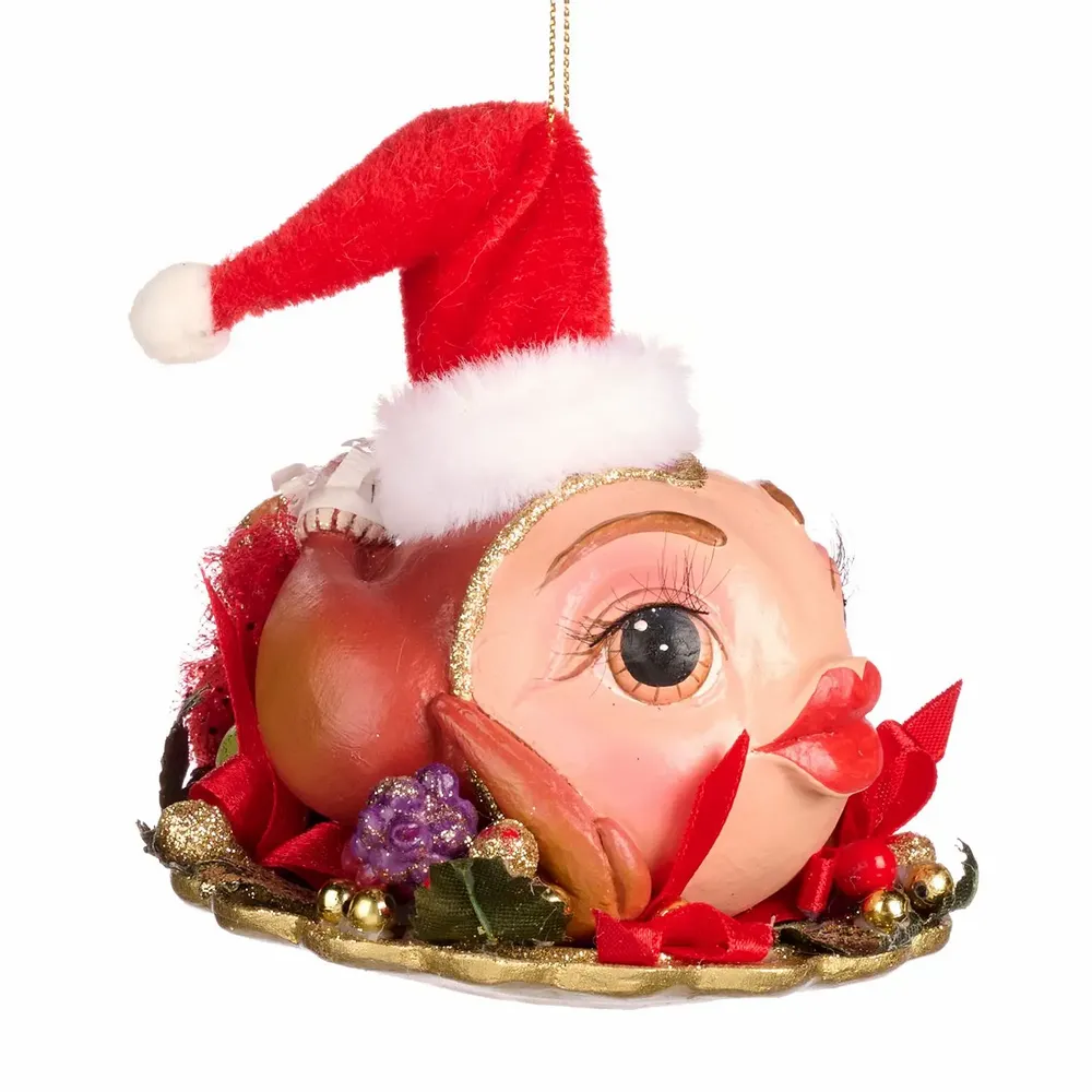 Other Christmas decorations - FAM.FEAST XMAS TURKEY FISH ON PLATE ORN RD 11CM - GOODWILL M&G