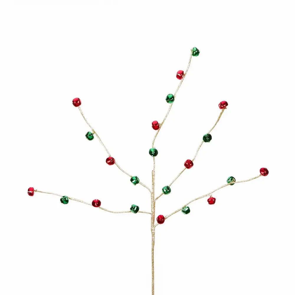 Décorations florales - MET.JINGLE BELLS STEM RD/GRN/GLD 63CM - GOODWILL M&G
