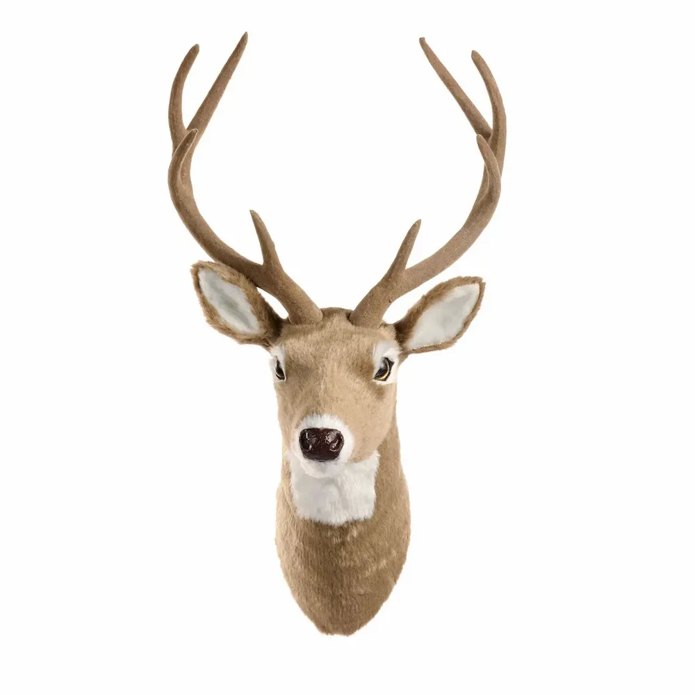 Other Christmas decorations - FURRY DEER HEAD WALL DISPLAY BRWN/GRY/WH 42CM - GOODWILL M&G