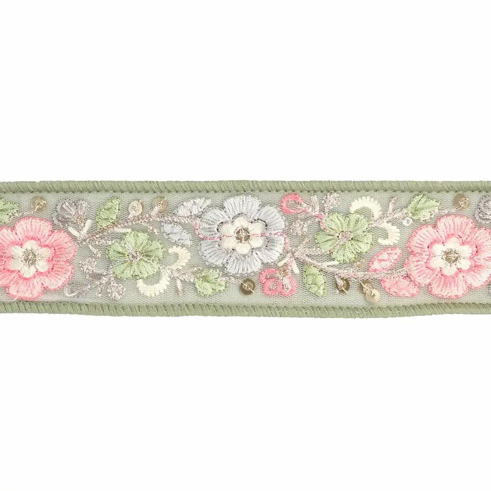 Autres décorations de Noël - DUP.EMBR.FLORAL TRIM RIBBON GRN 3,8CM/5Y - GOODWILL M&G