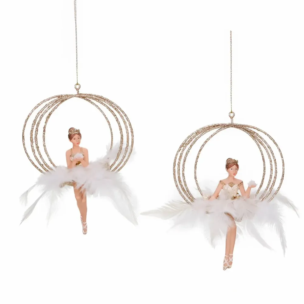 Autres décorations de Noël - MET.WIRE/PLUME SWAN LADY IN CIRCLE ORN ASS/2 WH 15CM - GOODWILL M&G
