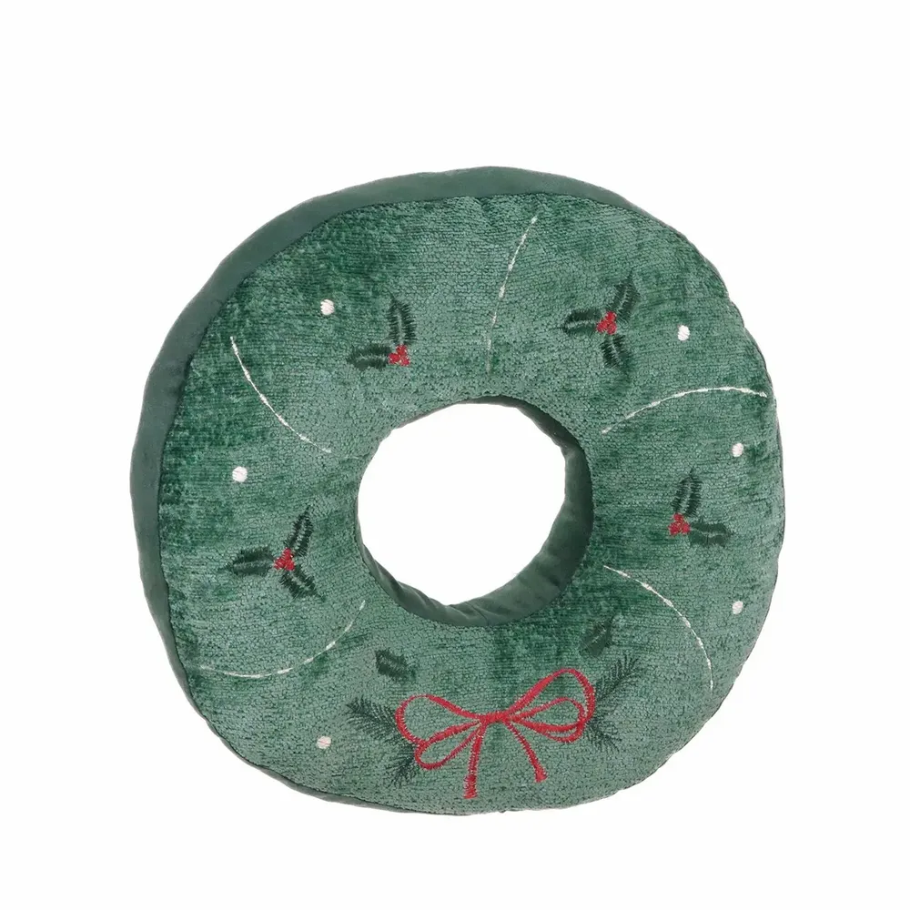 Coussins - FABR.EMBR.XMAS WREATH PILLOW/CUSHION GRN 40CM - GOODWILL M&G