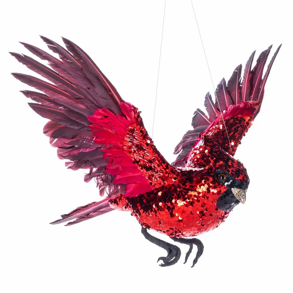 Autres décorations de Noël - PLUME SEQ.DISPLAY CARDINAL BIRD ORN RD/BLK 58CM - GOODWILL M&G
