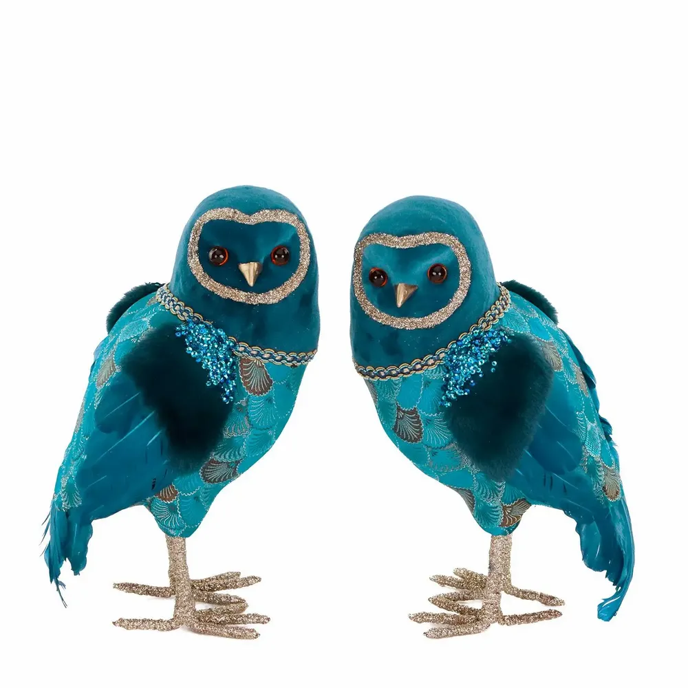 Other Christmas decorations - FABR.BROC.PLUME OWL TT ASS/2 BLU/GLD 32CM - GOODWILL M&G