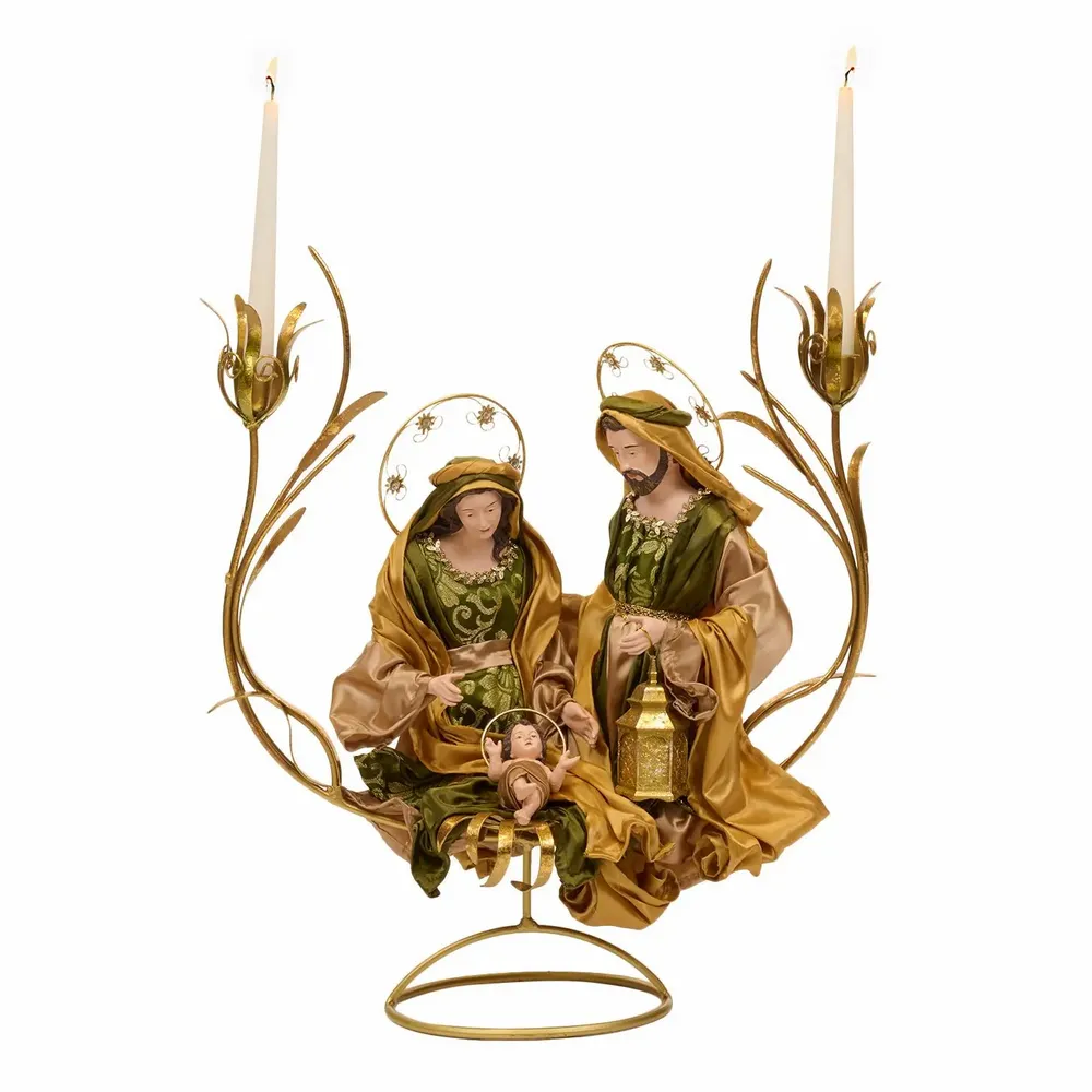 Crèches et santons - FABR.MET.HOLY FAMILY CANDLE HOLDER TT GLD/GRN 68CM - GOODWILL M&G
