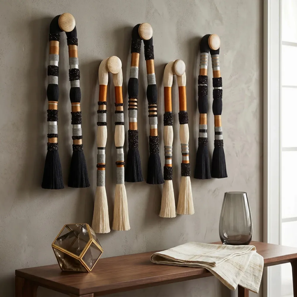 Other wall decoration - Ethereal Totems: 5-Piece Handmade Modern Textile Wall Installation - SARMAL DESIGN