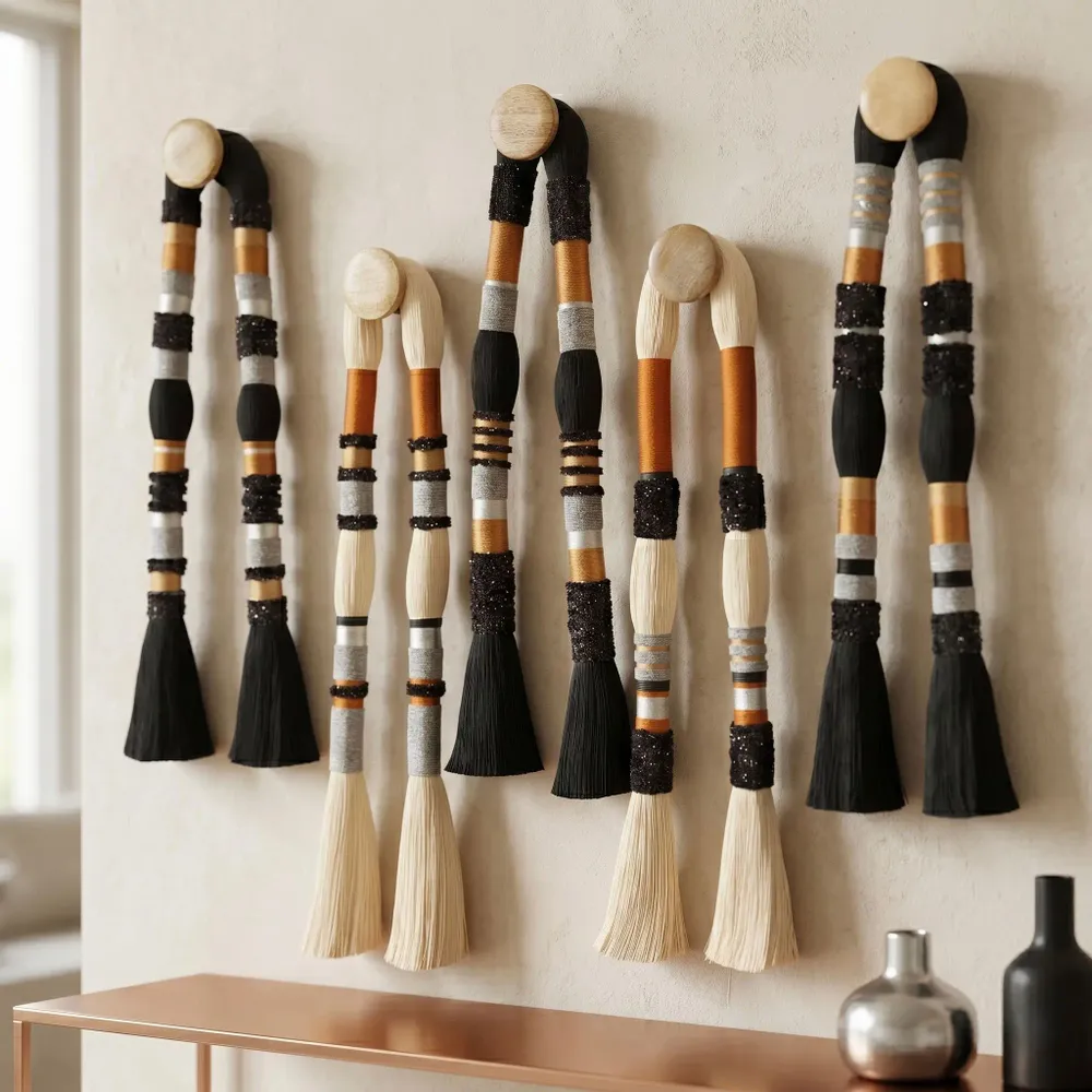 Other wall decoration - Ethereal Totems: 5-Piece Handmade Modern Textile Wall Installation - SARMAL DESIGN