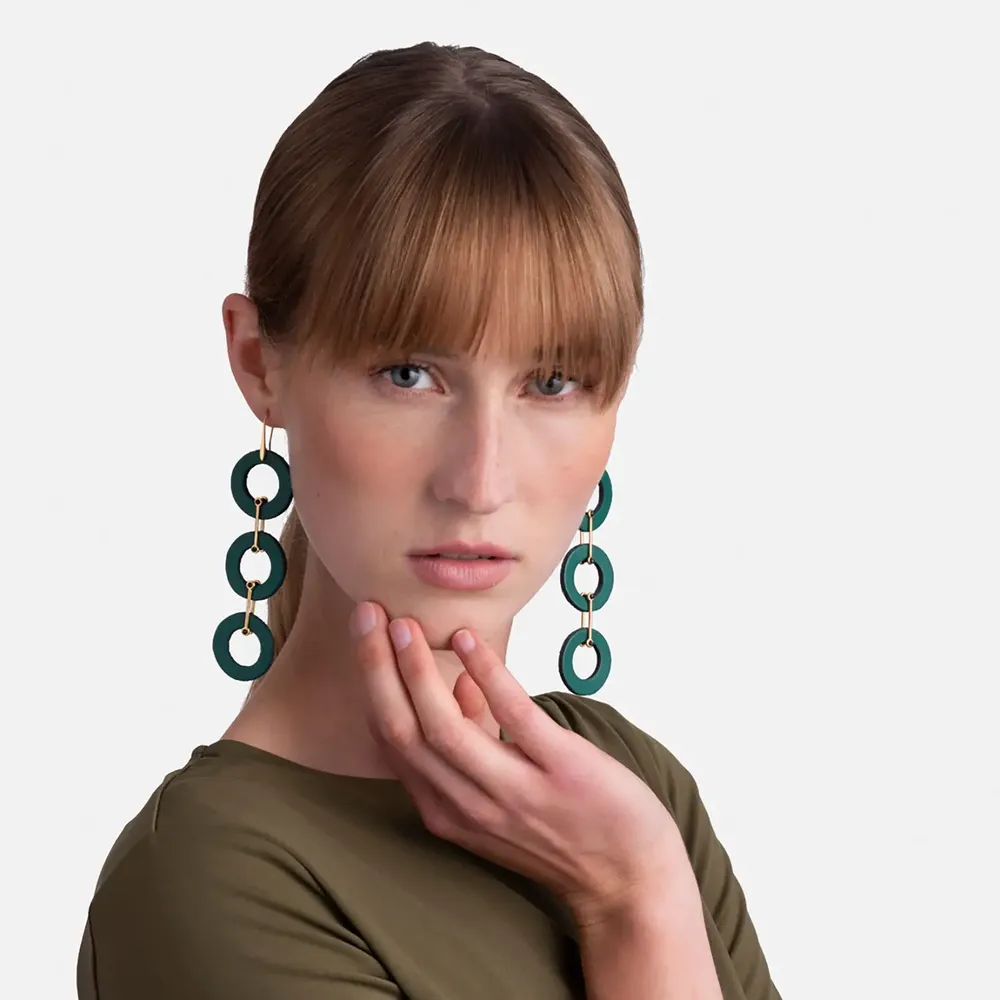 Bijoux - Boucles d'oreilles triples en forme de cercle avec pendule - C.KARAKALPAKI