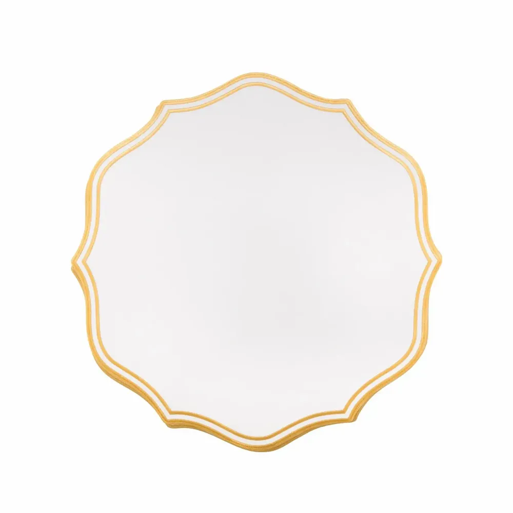 Everyday plates - Timeless Elegance Stain Resistant Placemat in White/ Gold Embroidery - TIME FOR TEA