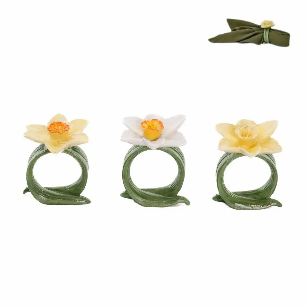 Decorative objects - DAFFODIL FLOWER NAPKIN RING TT ASS/3 GRN/YL 6,5CM - GOODWILL M&G