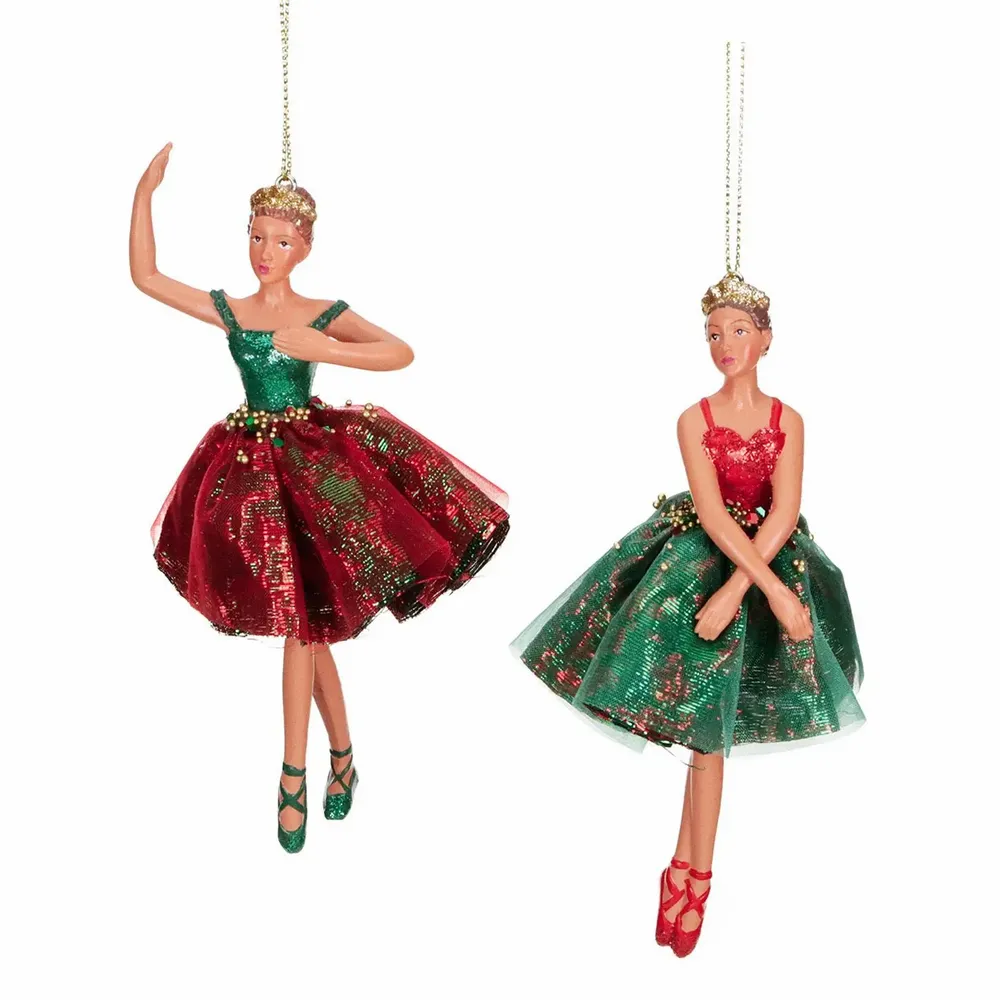 Autres décorations de Noël - TULLE BEAD.BALLERINA ORN ASS/2 RD/GRN 16CM - GOODWILL M&G