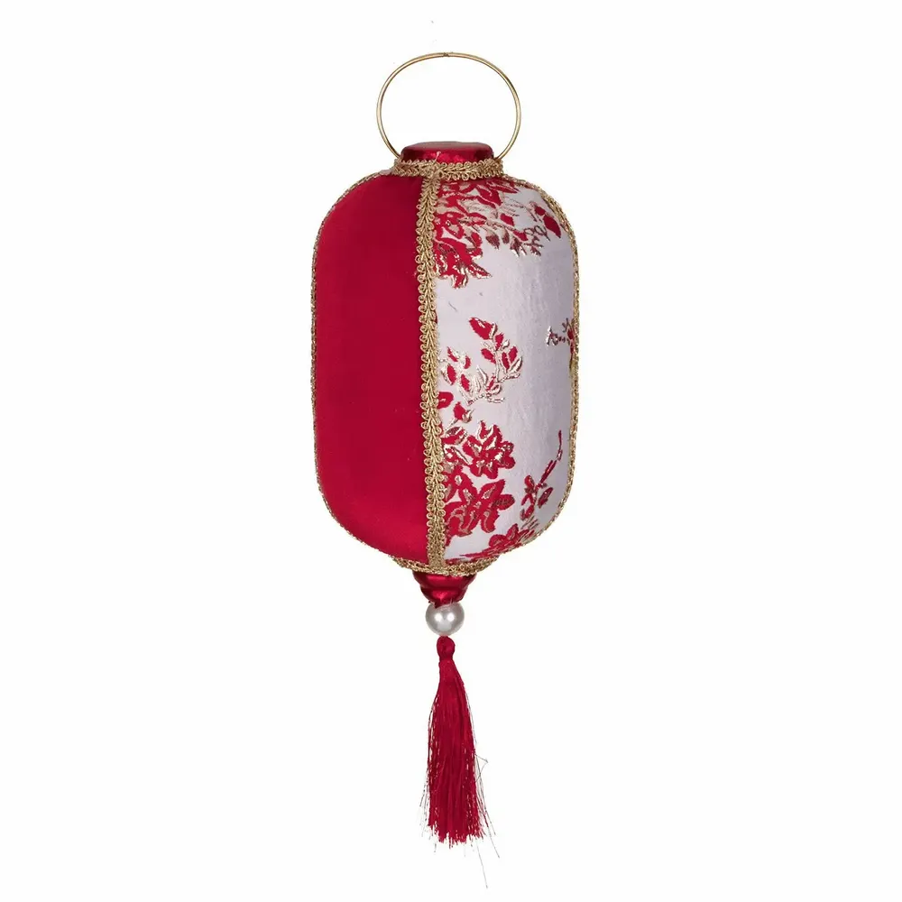 Other Christmas decorations - FABR.LANTERN W/TASSEL ORN RD/WH/GLD 31CM - GOODWILL M&G