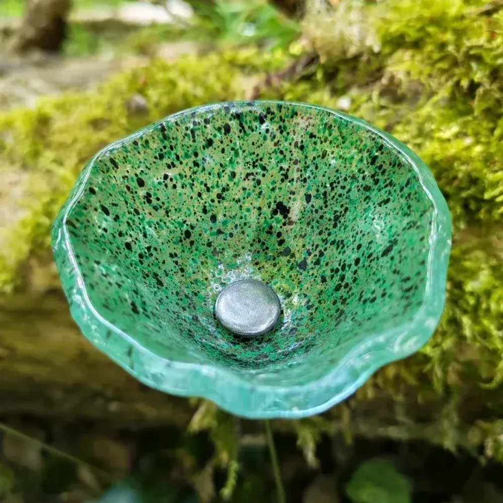 Décorations florales - Fleur de calebasse en verre de taille moyenne pour extérieur de couleur transparente, verte, noire avec tige en acier inoxydable de 43 cm. - CARNEOL GLASS