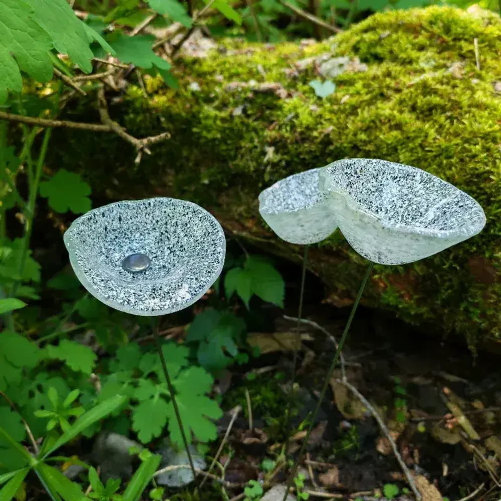 Décorations florales - Fleur de calebasse en verre de taille moyenne pour l'extérieur de couleur transparent-blanc-noir avec tige en acier inoxydable de 43 cm. - CARNEOL GLASS