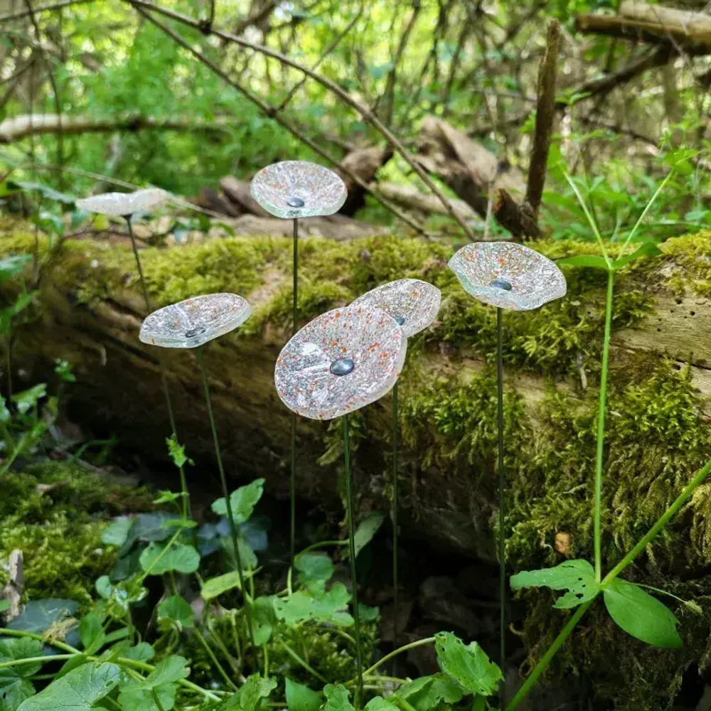 Décorations florales - Petite fleur ronde en verre pour usage extérieur en transparent-orange - CARNEOL GLASS