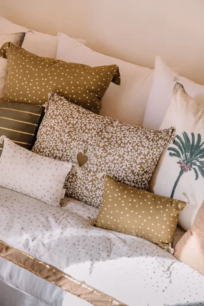 Fabric cushions - Old gold Rameau cushion - BONCOEURS